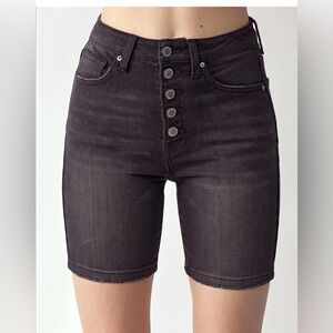 Charcoal High-Waisted Button-Up Shorts